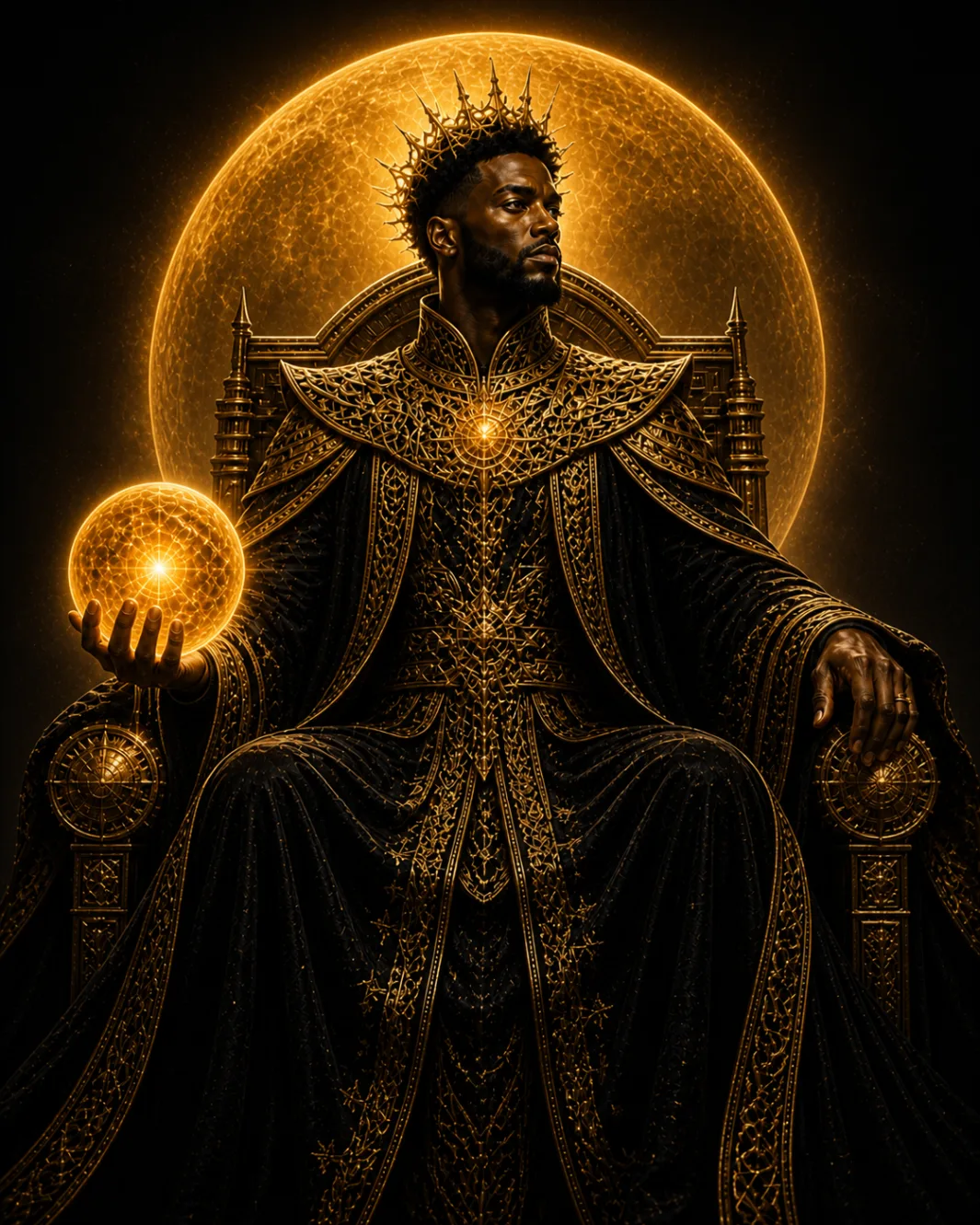 Nebula king seated on a solar throne of power